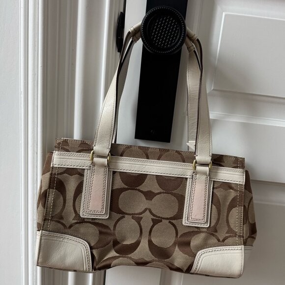 Coach 11620 Monogram Hampton Satchel Shoulder Bag - Brown & Pink - EUC - Picture 4 of 7